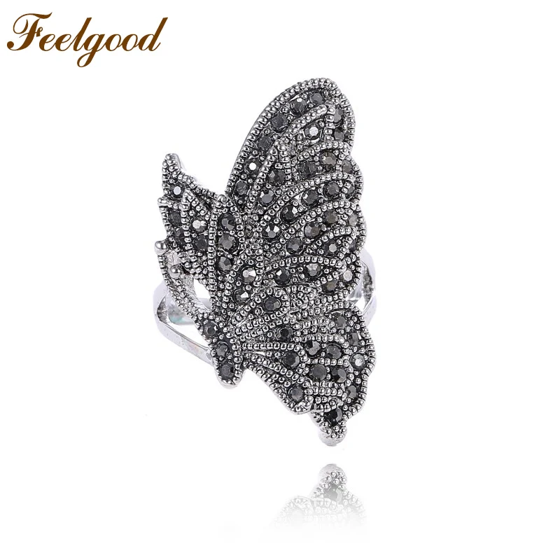 Feelgood Individuality Elegant Women font b Jewelry b font Vintage Ring Silver Color Full Rhinestone Paved