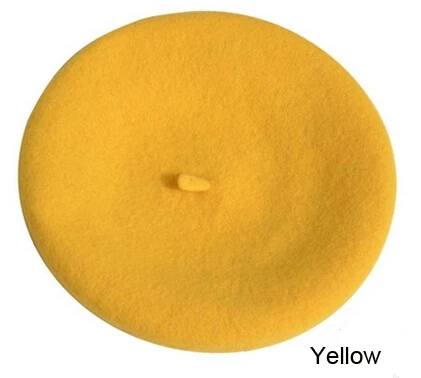 yellow Дешевая модная новинка, женский шерстяной Одноцветный берет, женская кепка s, зимняя универсальная теплая прогулочная Кепка, 20 цветов - Цвет: yellow