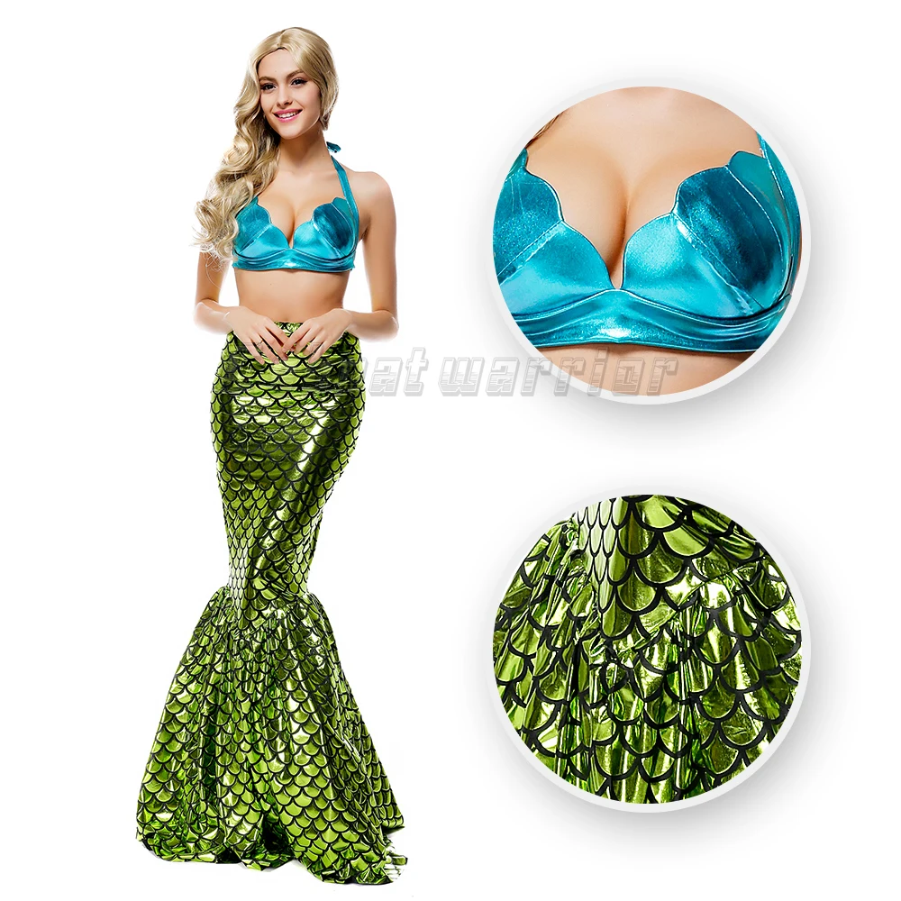 

Fantastic Little Mermaid cosplay costume Ariel Mermaid tail fancy green sexy dress with Bra adults party show