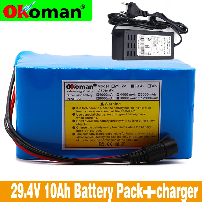 

Okoman 7S4P 29.4V 10Ah 18650 lithium battery pack 10000mAh electric bicycle light weight ebike Li-ion batteries built in 15A BMS
