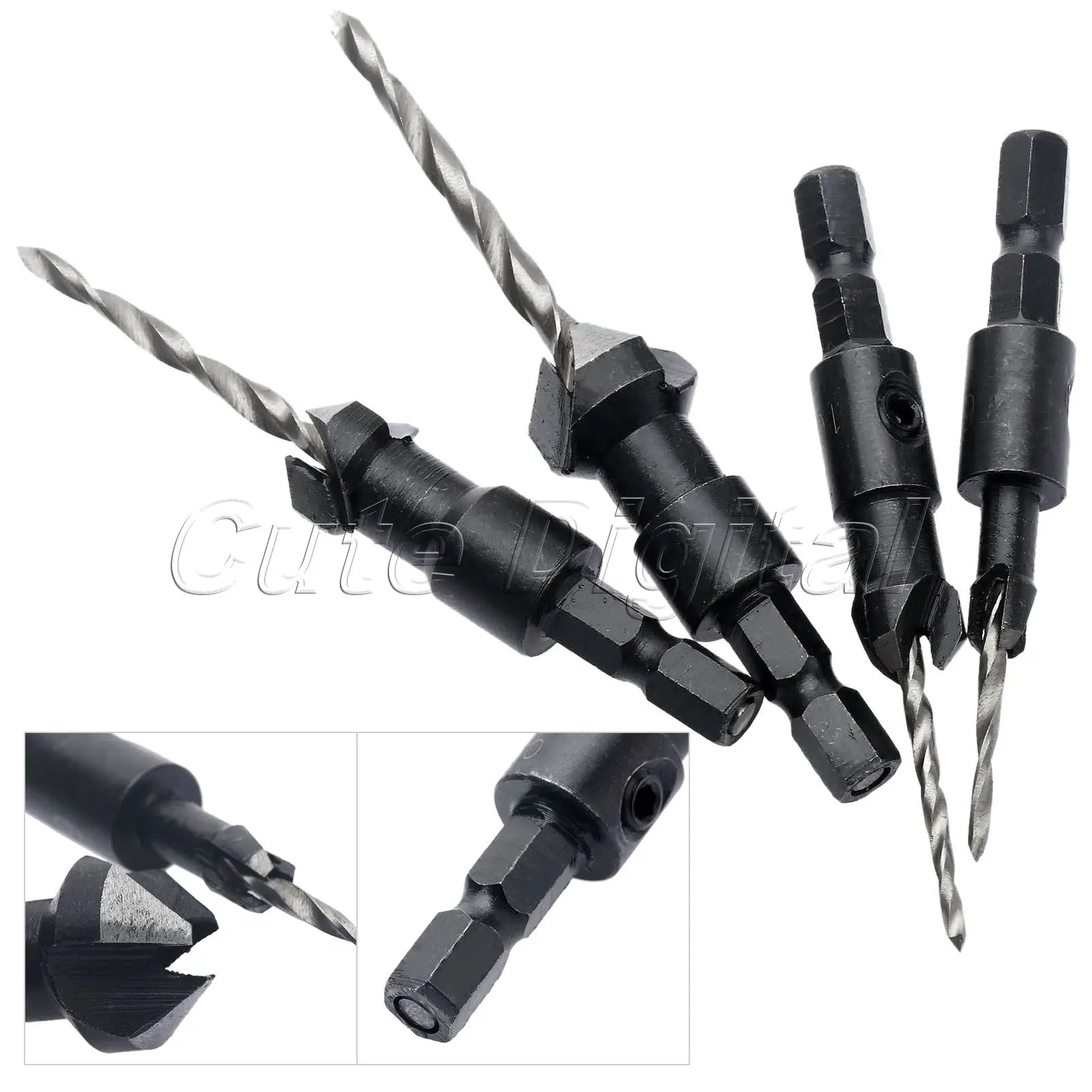 

4pcs Quick Change 2.5mm Hex Shank HSS Carpentry Countersink Drill Bit Set Hole Saw Woodworking Mini Drill +Wrench #6 #10 #13 #16