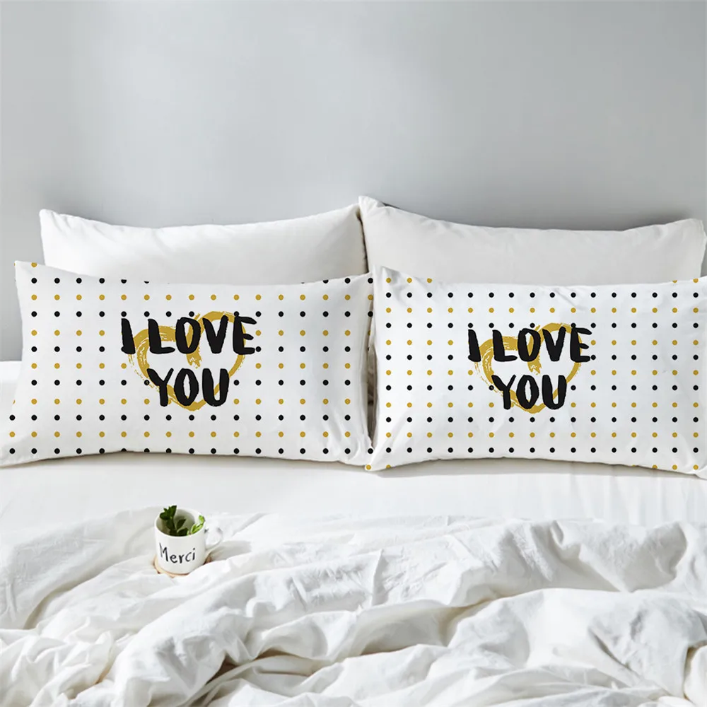 Lovers Pillowcase I LOVE YOU Letter Print White Pillow Case Dot Print