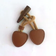 3 pares de madera Vintage y cuero Real Duffle bocina Botón de alternar para chaqueta de artesanía abrigo marrón 15cm botones combinados materiales de costura