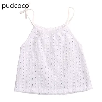 

pudcoco 0-3 Years reverent casual Girls Tops T-shirt Sleeveless pure white Children Kids Crochet Lace Blouse braces