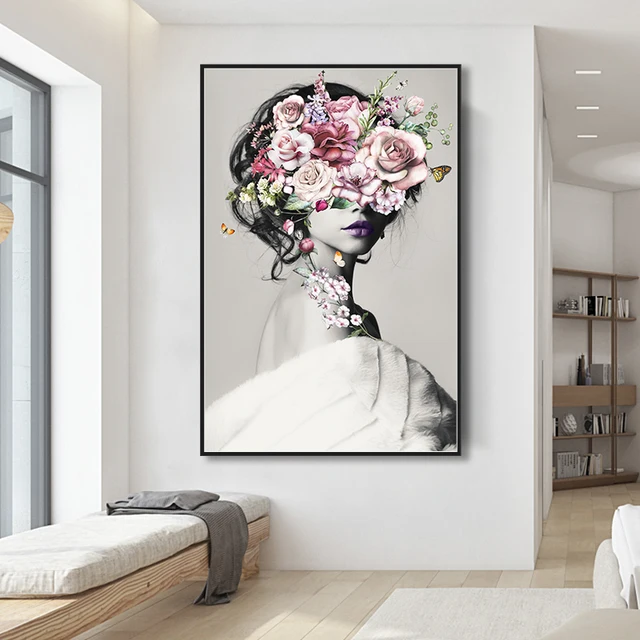 Nordic Fashion Modern Flower Girl Canvas Print 3