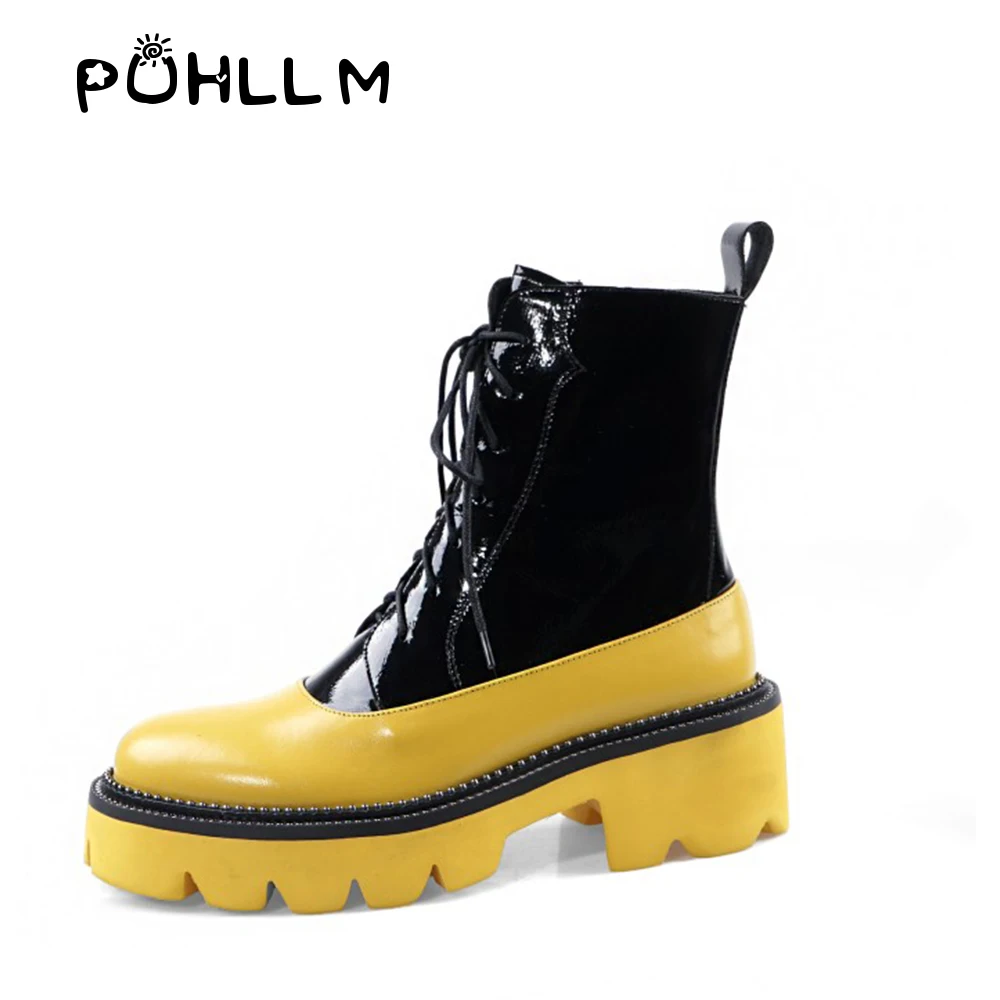 

PUHLLM Boot 2019Autumn and Winter Thick-soled Color Matching Boots England Retro Horse New Explosions Fashion Women's BootsF27