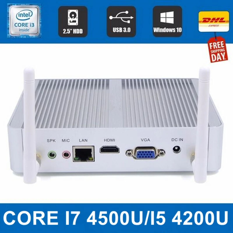 Мини ПК Windows 10 Intel Core i7 4500U i5 4200U i3 4010U двухъядерный без вентилятора HDMI VGA Wi Fi неттоп