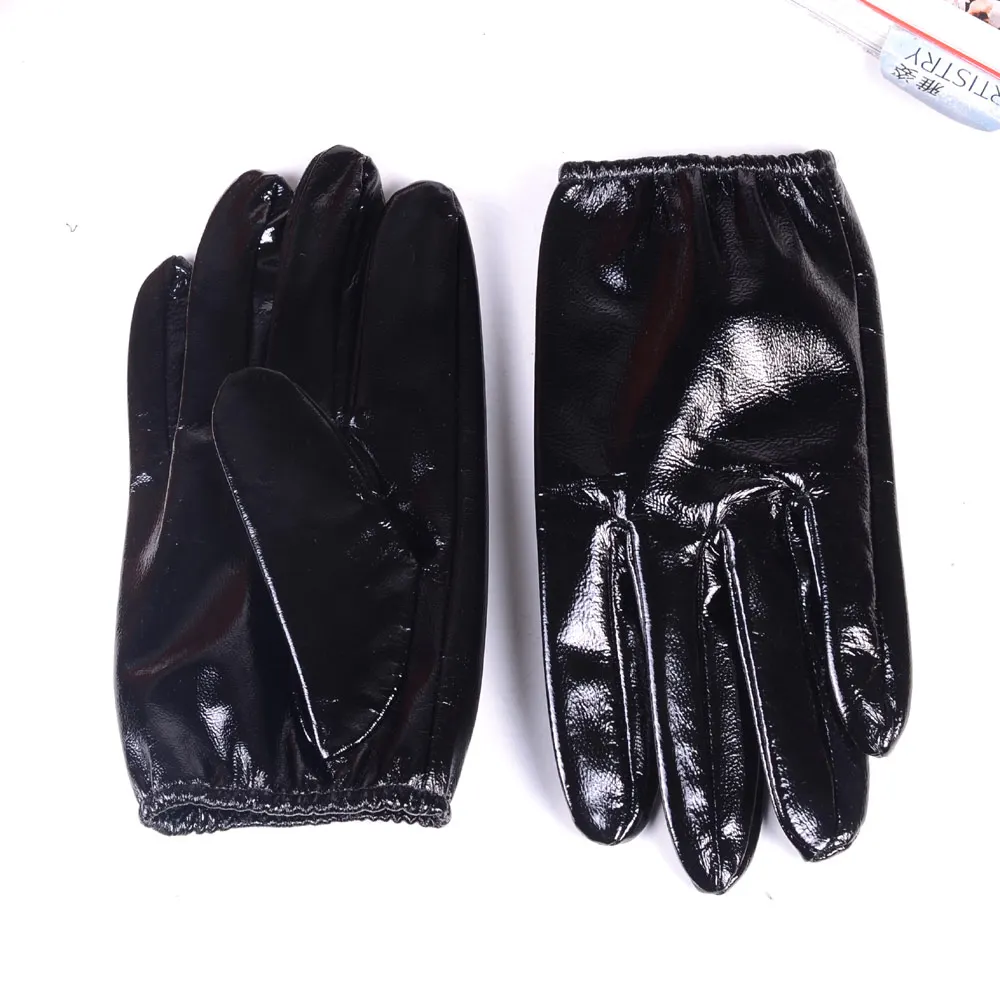 Shiny Black Мужские натуральная кожа блестящая Черная лакированная кожа без подкладки термоусадочные наручные полицейские тактические короткие перчатки - Цвет: Shiny Black