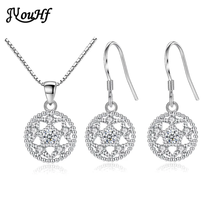 

JYouHF Women Fashion Simple 925 Sterling Silver Necklace Earrings set high quality AAA Zircon Pearl Round Jewelry Set for Women