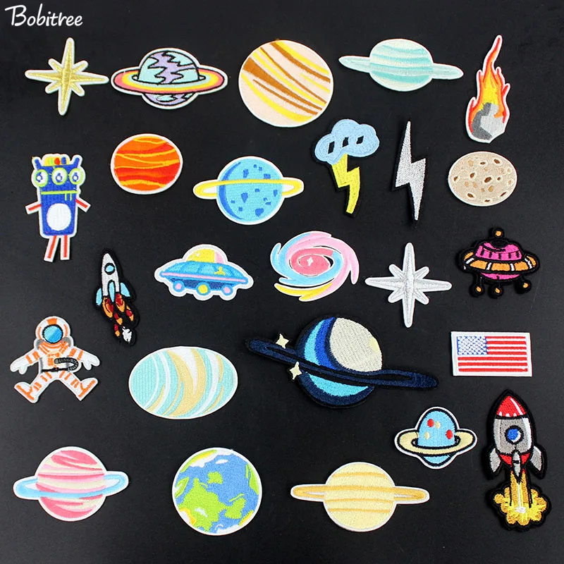 

2018 new Hot Space Planet Airship Embroidered Patches for clothes iron on badges Applique DIY Stickers Fabric