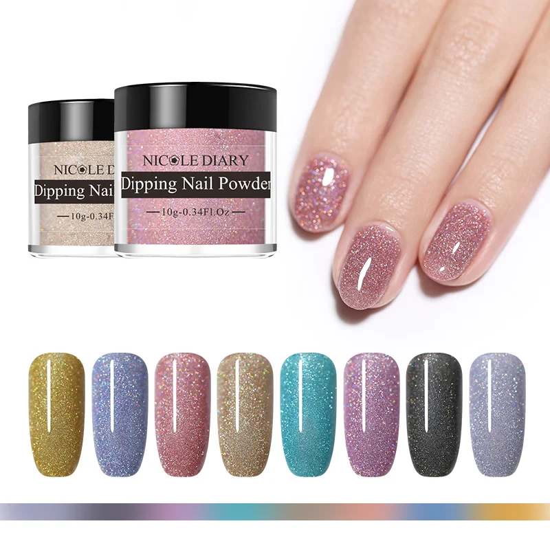 

NICOLE DIARY 10g Dipping Nail Powder Holographic Glitters Shining Dip Pigment Powder Gradient French Colorful Nail Art Decoratio
