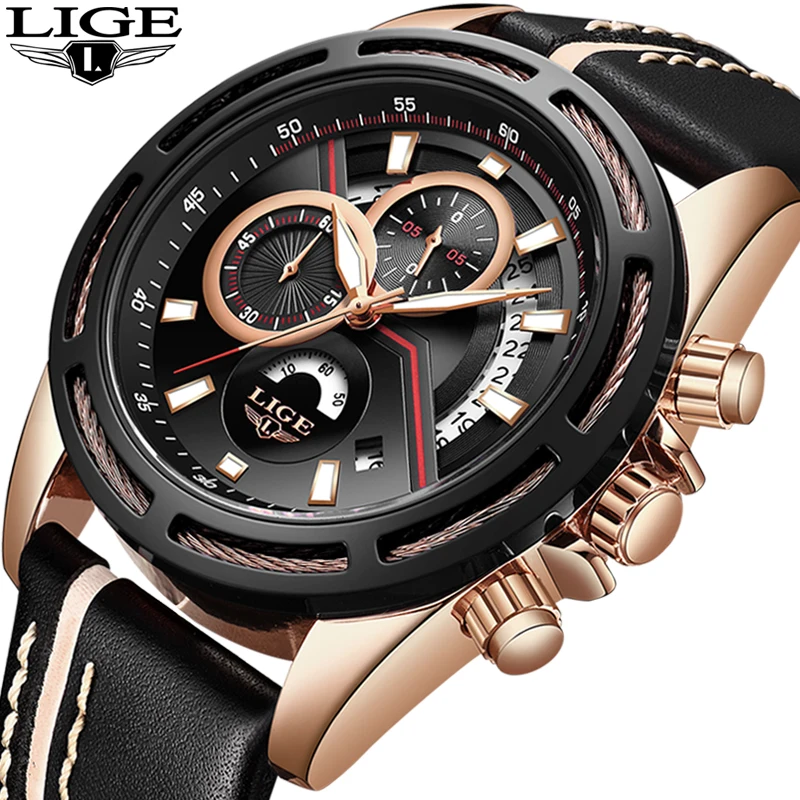 

2019 LIGE Army Military Quartz Mens Watches Top Brand Luxury Leather Men Watch Casual Sport Male Clock Watch Relogio Masculino