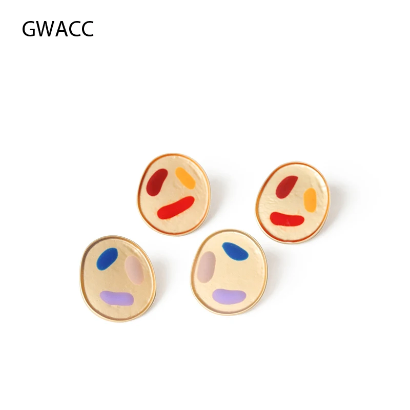 

GWACC 2019 Original Design Handmade Graffiti Stud Earrings For Women Girls Cute 2 Colors Minority Creative Earrings Personality