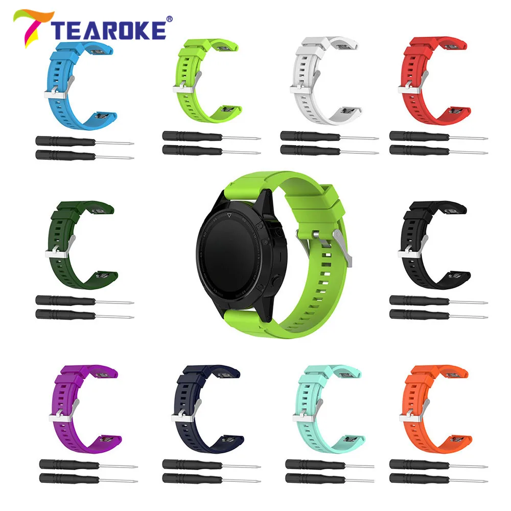 TEAROKE 10 Colors Silicone Soft Watchband 26mm for Garmin fenix 5X Quick Release Replacement Bracelet Band