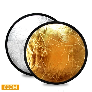 

2 in1 60CM 24inch Refletor Round Flash Studio Collapsible Light Disc Gold Silver Riflettore Wholesale Reflector with Bag