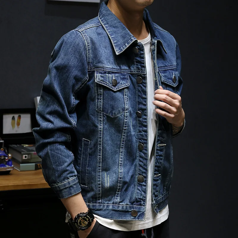 

Fashion men denim jacket Spring autumn Ripped cowboy Casual coat mens blue Jeans Jacket Male slim Fit outerwear Brand clothing