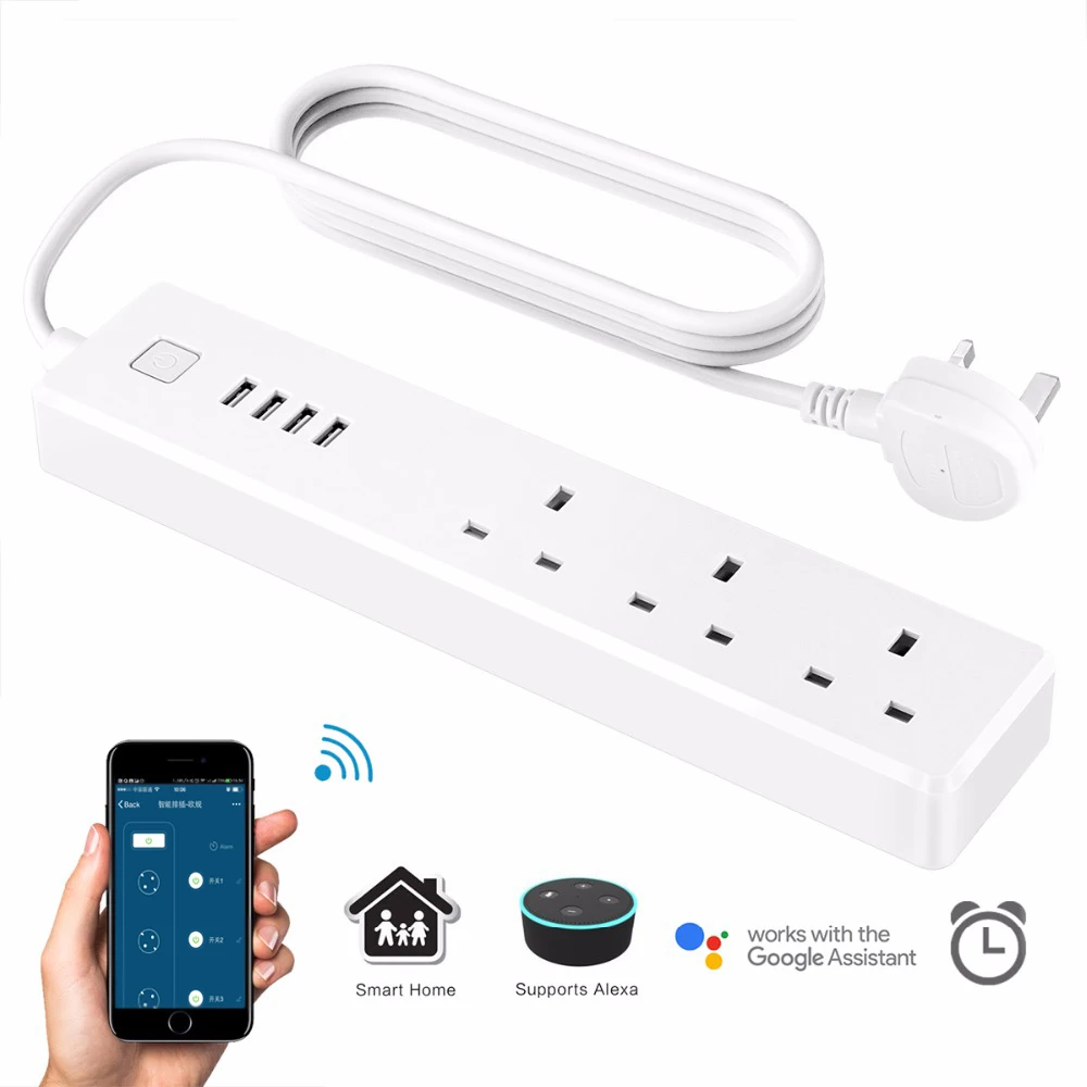

Jiawen Smart Home Power Electrical Socket Wifi App Wireless Remote Control 3 Ports 4 USB Outlet Plug Work with Amazon Alexa