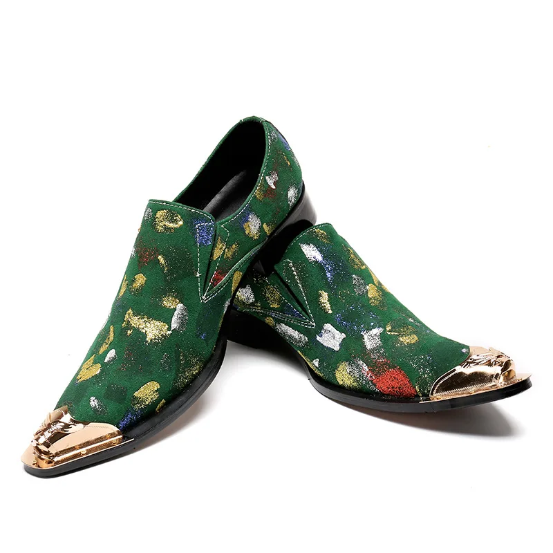 

Men's Leather Shoes Green Pointed Retro Brogue Casual Business Men's Shoes