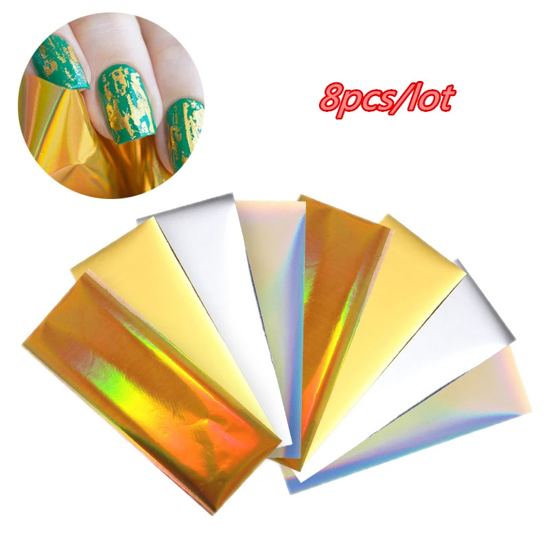 

50/254/15/12/8Pcs 4*10cm Laser Starry Nail Stickers Nail Foils Holographic Rose Gold Silver Nail Wraps Decals Nail Art Manicure