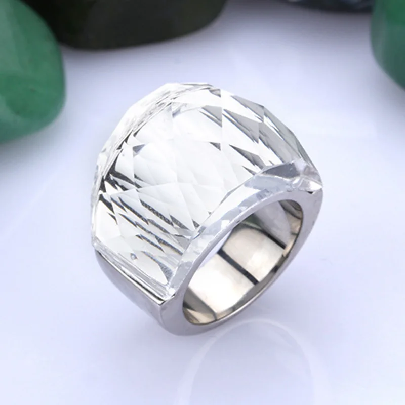 Женское модное кольцо с настоящими Австрийскими кристаллами с кольцо из нержавеющей стали 316L для женщин, большое красочное титановое кольцо с большим камнем