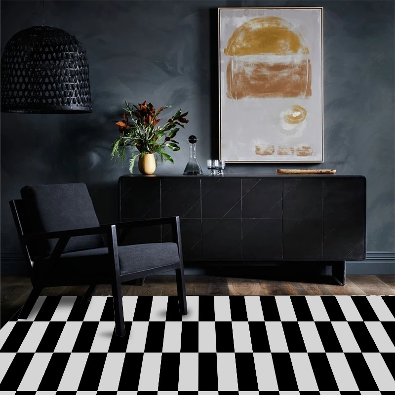 Черно-белый ковер Nordic декоративный коврик Спальня диван коврики Гостиная салон полас, геометрический коврики с узором