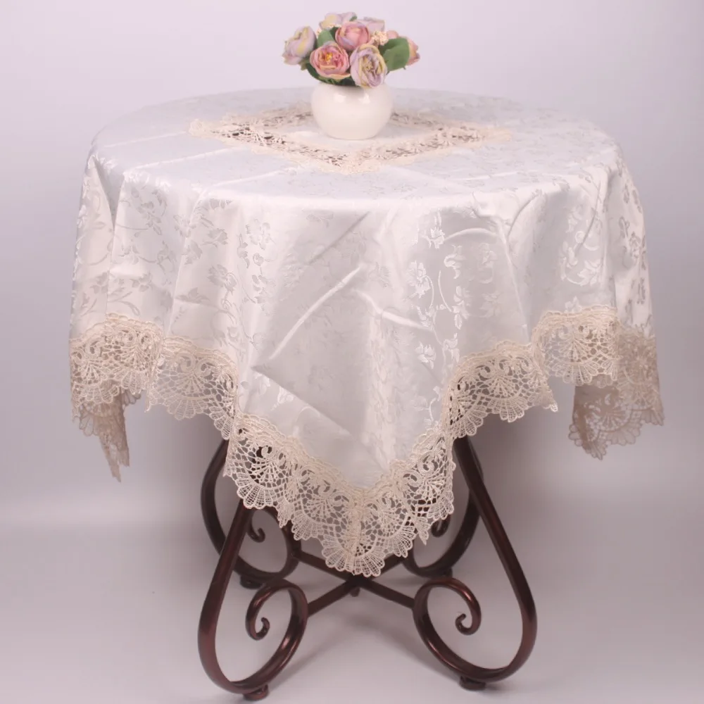 CURCYA Beige American Style Patent Satin Tablecloth for Wedding