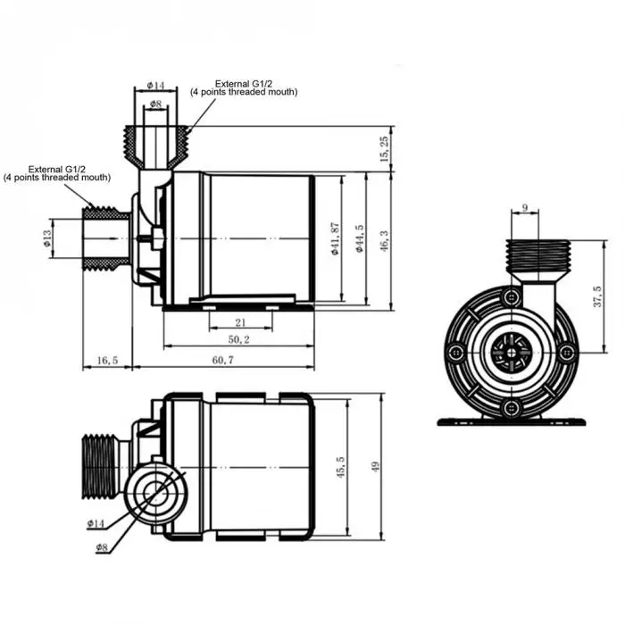 DC 12 V Бесшумность мини IP68 800L/H 19 W безщеточный погружной водяной насос WWO66