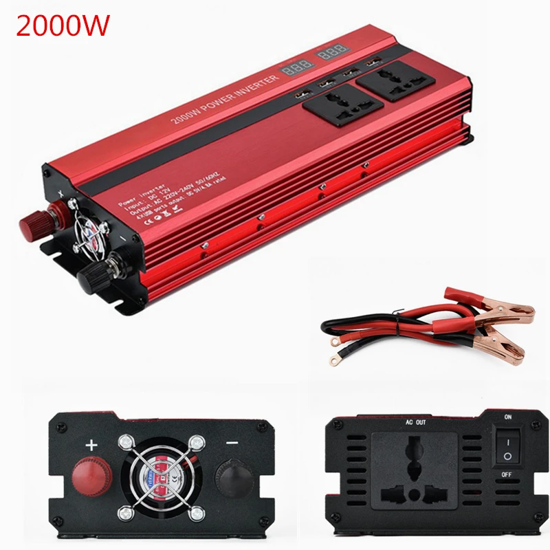 Car Inverter Transformer 2000W DC 12V 24V to 220V Auto LED Vehicle Supply Car Voltage Converter USB Charger LED Display Car Inverter Transformer 2000W DC 12V 24V to 220V Auto LED Vehicle Supply Car Voltage Converter USB Charger LED Display