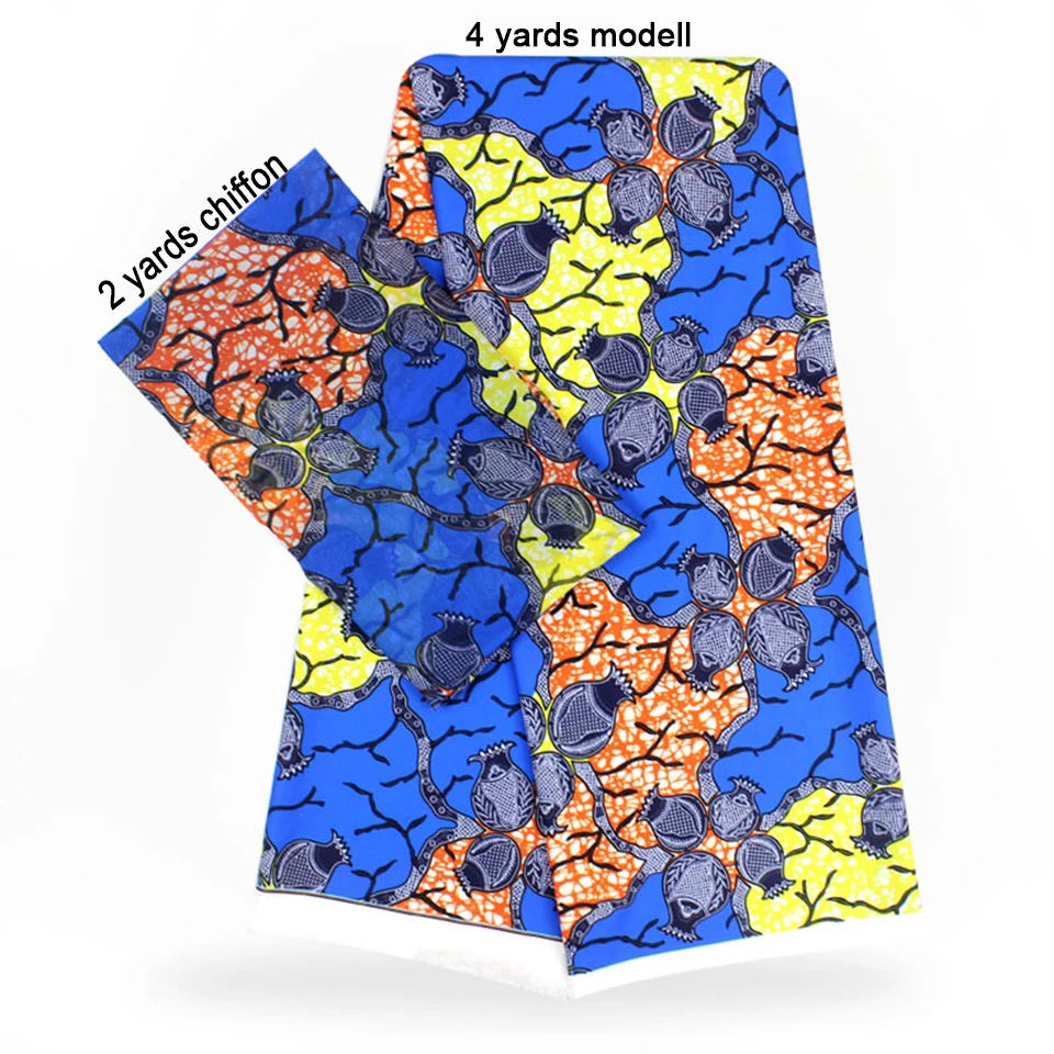 

2 Pcs Set 4 Yards African Ankara Prints Modell Material & 2 Yards Chiffon Ankara Chiffon Fabric YBXM-67