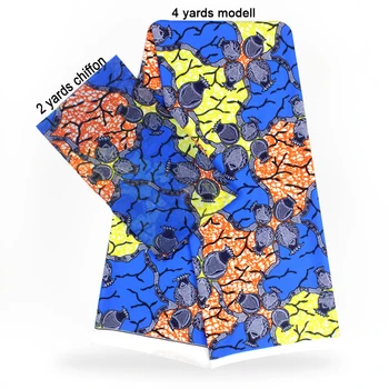 

2 Pcs Set 4 Yards African Ankara Prints Modell Material & 2 Yards Chiffon Ankara Chiffon Fabric YBXM-67