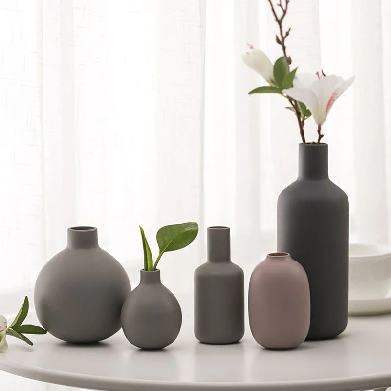

Europe Ceramic vase Gray Mini vases Creative handmade Blowing Frosted Sand Small vase Crafts fashion home decoration accessories