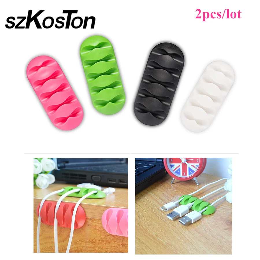 

2pcs/lot Cable Winder Popular fashion Desktop Earphone Organizer Wire Storage Charger Cable useful Holder Clips hot sales
