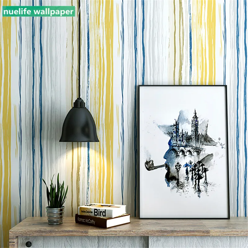 

Vertical stripes small fresh pattern wallpaper bedroom living room kids room Mediterranean TV background wall paper