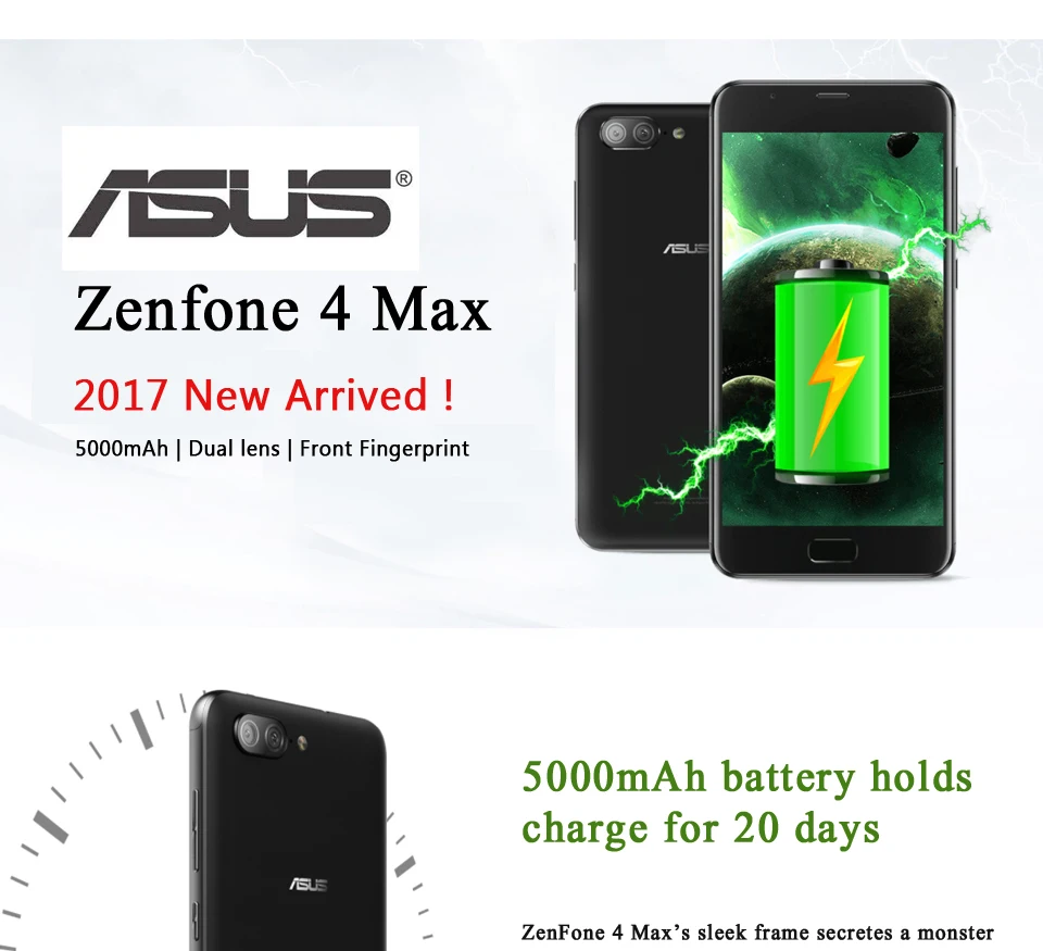 Мобильный телефон ASUS zenfone 4 max plus, аккумулятор 5000 мАч, 5,5 дюйма, HD Android 7,0, 3 ГБ, 32 ГБ, MT6750, сканер отпечатков пальцев, двойная камера, смартфон