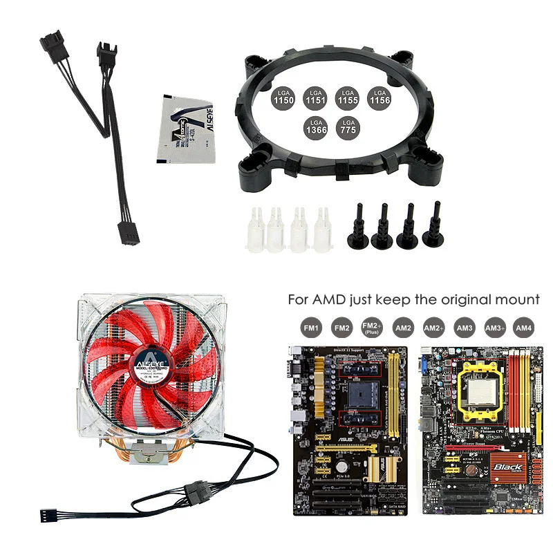 ALSEYE EDDY 120 Процессор охладитель 4 тепловые трубки 4pin мм вентилятор для LGA 775/115x/