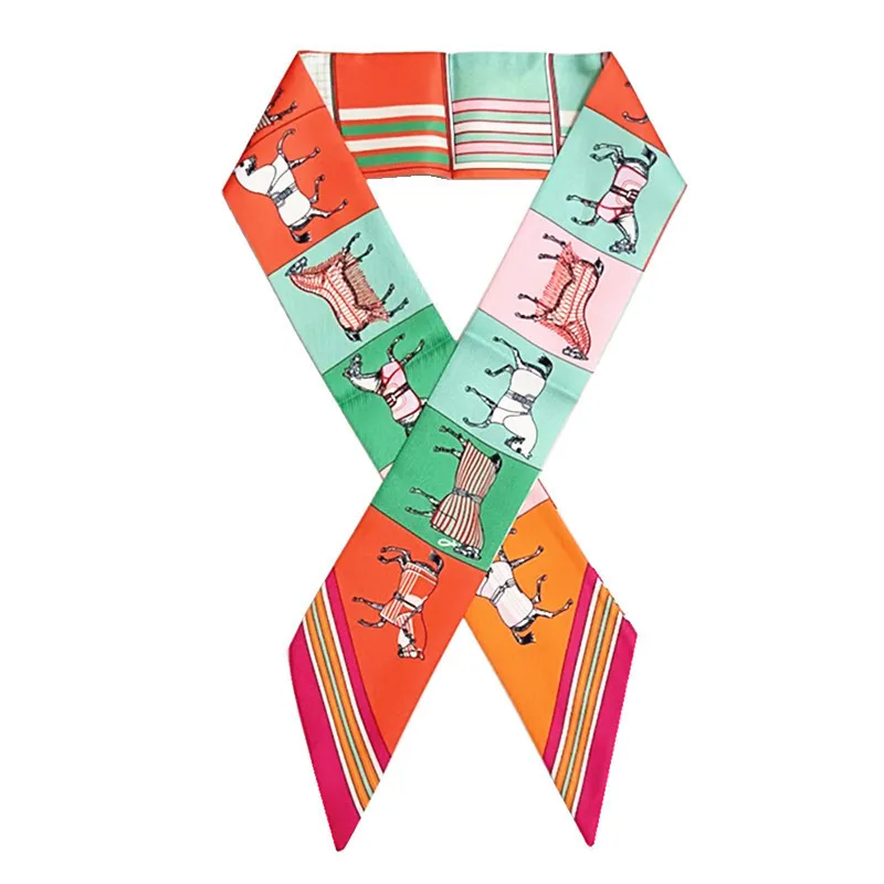 Horse Print Twill Silk Scarf For Women Small Tie Head Scarves Fashion
