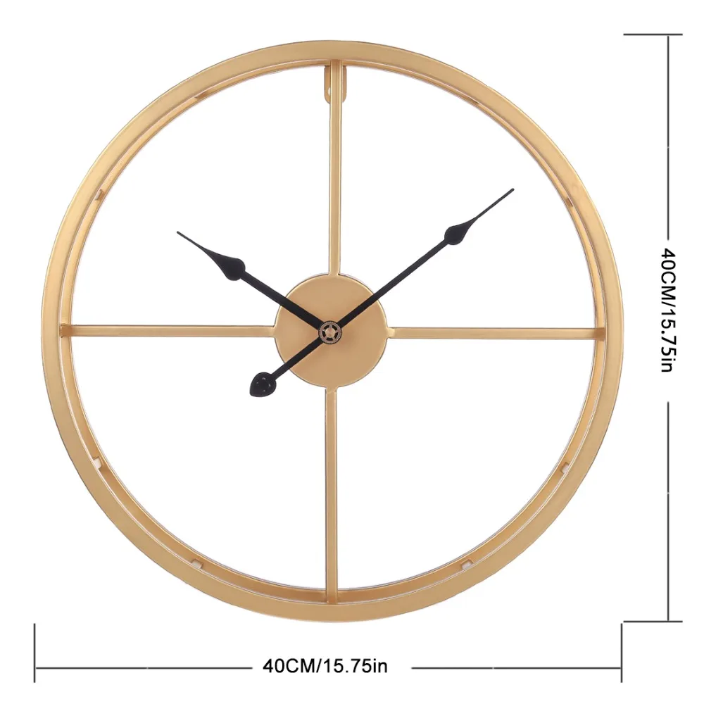 Скандинавский 40 см Европейский стиль ретро железное кольцо бесшумные настенные часы бесшумные Подвесные часы для гостиной спальни Декор-Золотой