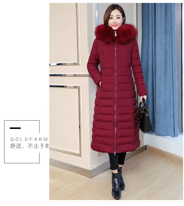 Vangull Winter Women Parkas Fashion Female Long Sleeve Hooded Jackets Autumn Slim Zipper X-Long Thick Coats Suatans Outerwear