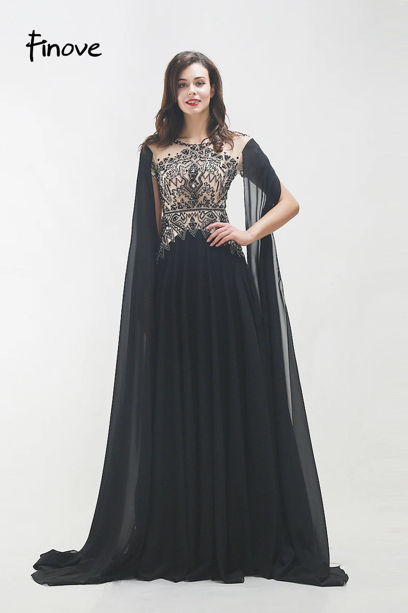 Finove New Style Long Evening Dress Woman Chic Evening Gown Beading Full Sleeved Floor Length Formal Clothing Plus Size