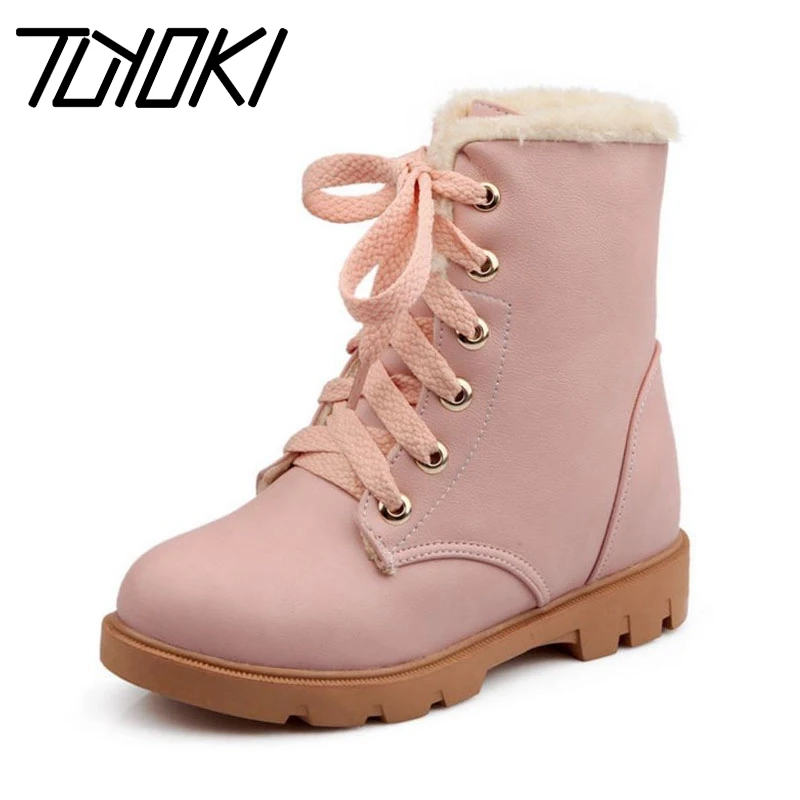 

Tuyoki Warm Ankle Boots For Women Lace Up Keep Warm Plush Fur Winter Shoes Women Lace Up Casual Flats Snow Boots Size 34-43