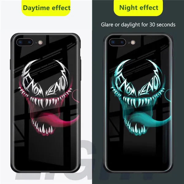 Светящийся яркий стеклянный чехол Мстители для iPhone XS MAX XR 6 7 8 6s Plus 7 plus 8 plus светодиодный чехол с логотипом - Цвет: Venom