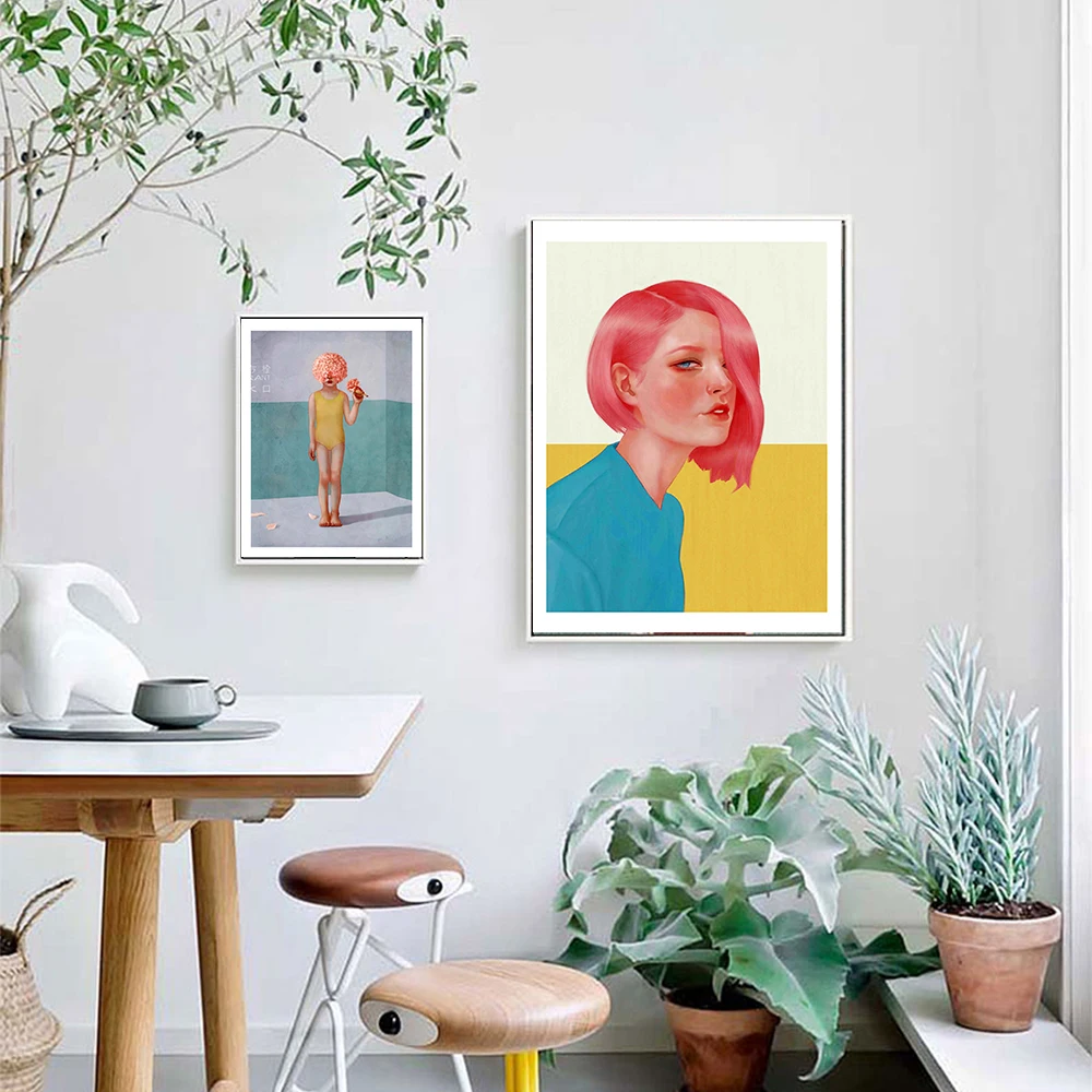 

Nordic Style Kids Decoration Abstract Flower Girl Angel Canvas Oil Painting Posters and Prints Wall Picture for Living Room