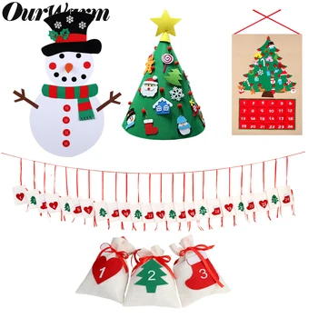 

OurWarm3D Felt DIY Christmas Tree 24 Days Advent Calendar Kids Christmas Toy New Year Gift Wall Hanging Ornaments Home Decor