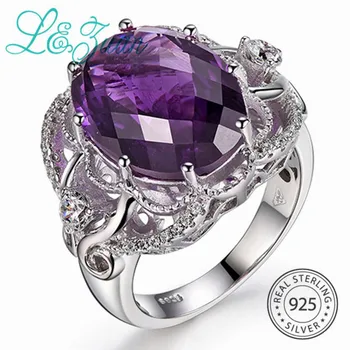 

L&zuan 9.22ct Natural Amethyst Ring for Women 100% 925 Sterling Silver Fine Jewelry Wedding Bridal Rings Party Jewelry Gifts