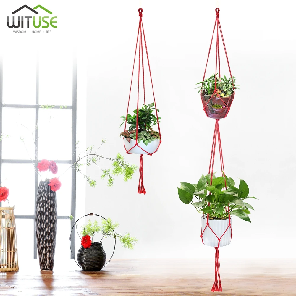 

Simple + Double Layer Style Colorful Plant Flower Pot Hanger Cotton Knotted 4 Legs For Hanging Basket Planter Home Garden Decors