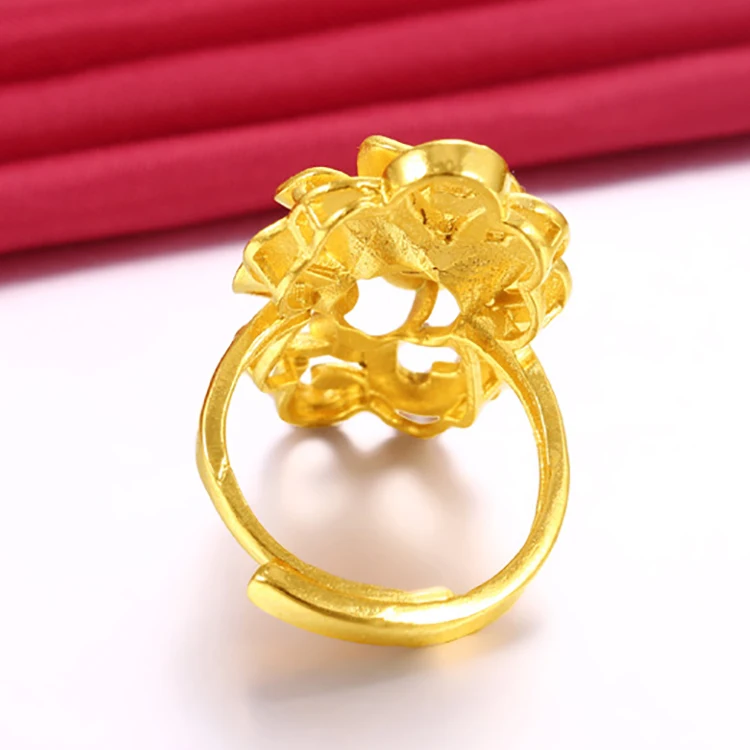 Popular Vietnam Sand Gold Open Women's Ring Delicate 3D Flower No Fade Plated Fist Knuckles Rings for Women unusual goods