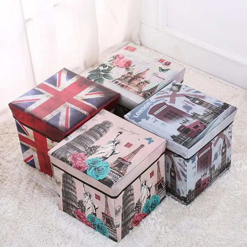 buy Multi function Non woven Retro Folding Storage Stool Sit Box Shoes Stool Storage Box Organizer Home Decoration Storage Baskets