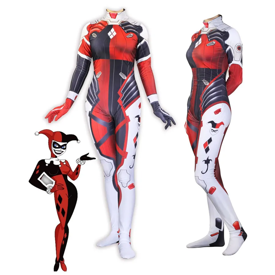 

Harley Quinn Game OW D.Va Suit Zentai Cosplay Costume woman Bodysuit Jumpsuit Rompers
