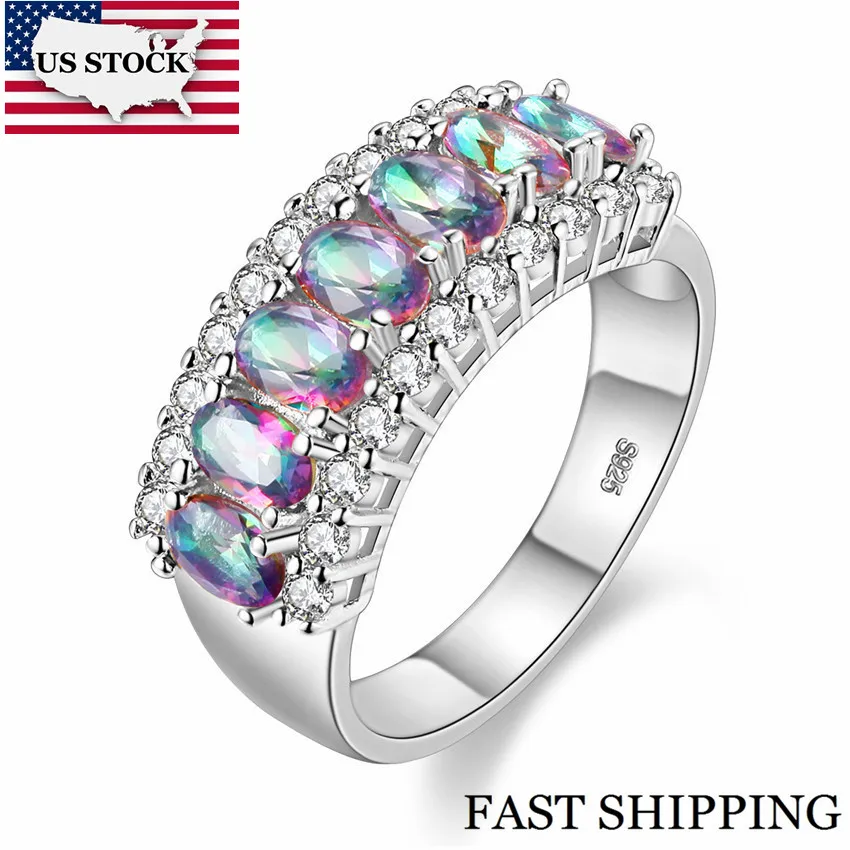 

US STOCK Multicolor Silver Color Jewelry Women's Rings for Women Bijouterie Charms Vintage Wedding Ring Female Bague Punk Y303
