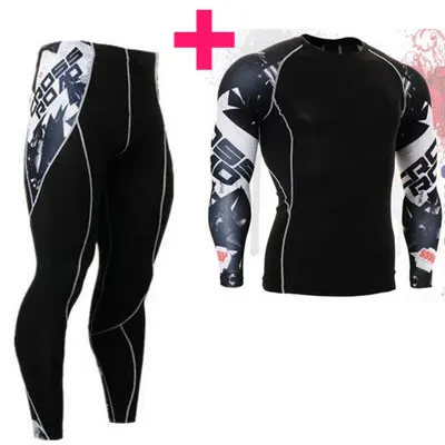 

2019 20 new mma rashguard men's multi-functional fitness T-shirt set 3D print men's trousers men's trousers rashgard kit